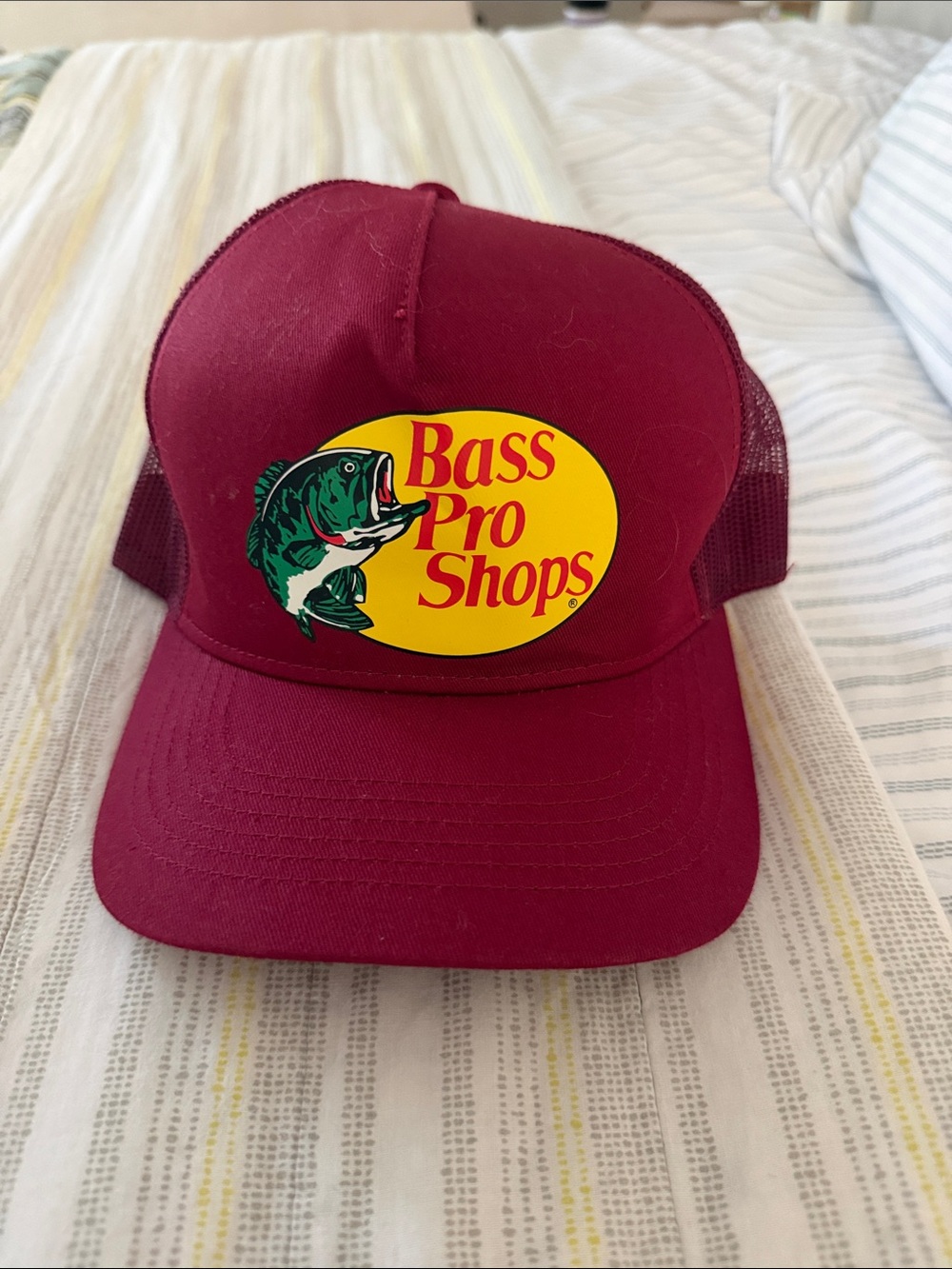 Bass Pro Shops Burgundy Trucker Hat with Yellow Logo